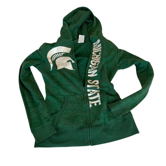 Michigan State Spartans Green Burn Out Zip-Up Hoodie Womens S Creative Apparel - Picture 1 of 10